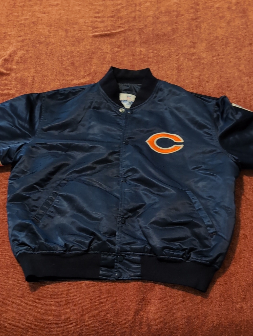 Chicago Cubs XL STARTER Navy/Orange Satin Bomber Jacket with Embroidered Patch
